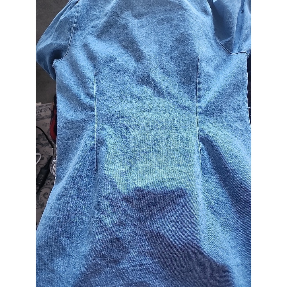 Vtg Velvet Heart 100% Cotton Denim Button Up Dress Puff Sleeve Pockets Y2k  S/M - Picture 12 of 13